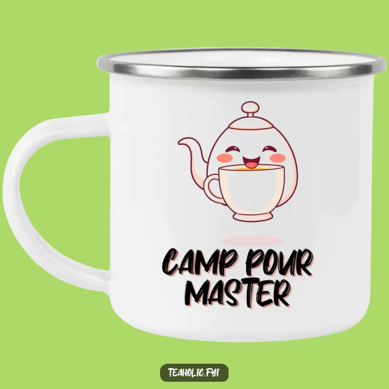 Funny Cheerful Teapot Pouring Camping Mug: Share Warmth Outdoors