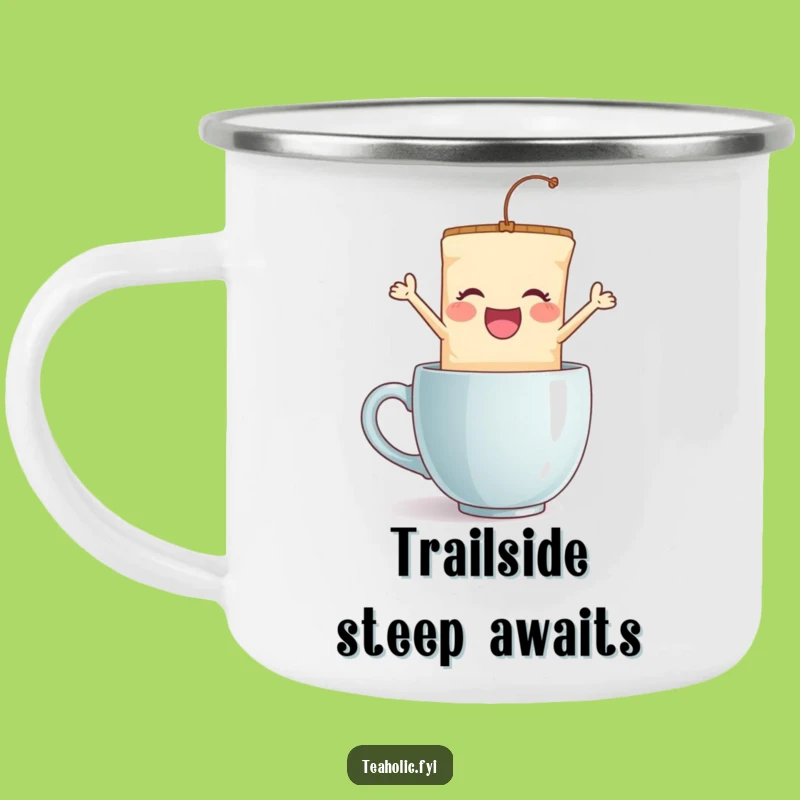 Funny Tea Bag Jump Camping Mug - Durable Leaping Character Enamel Cup - Unique Funny Gift!
