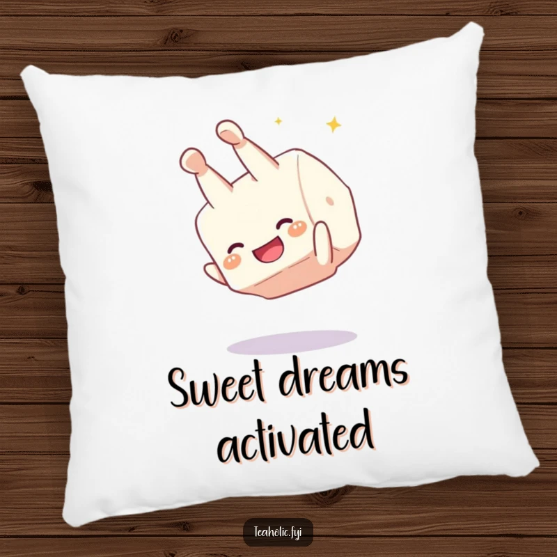Funny sugar cube somersault pillow, a giggling character performing a joyful flip, soft and comfortable decorative cushion with a sweet, humorous theme.