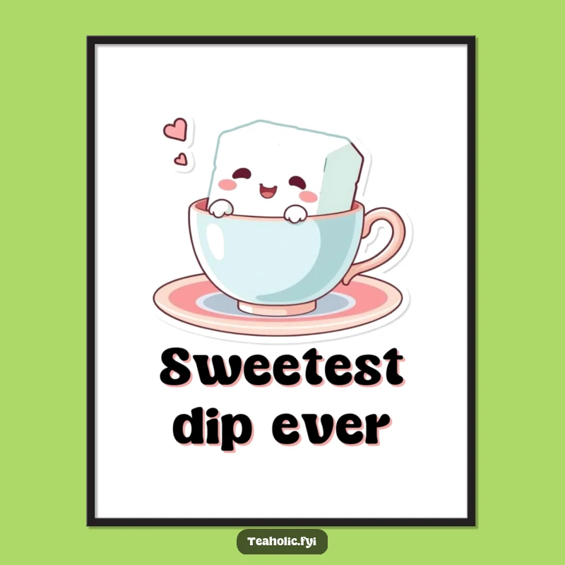 Funny Sugar Cube Swim Digital Art - Instant Character Teacup Humor for Wall Decor