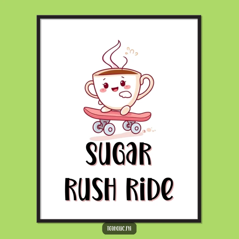 Funny Teacup Skater Digital Art: Printable Sugar Cube Scene, Fun Funny Gift