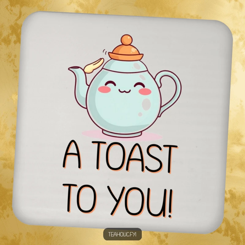 Funny teapot coaster featuring a character saluting proudly, a distinguished and funny gift for tables.