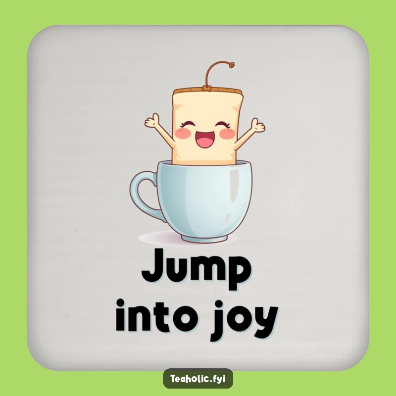 Funny Tea Bag Jump Coaster Set - Protect Surfaces with Leaping Character Art - Sweet Funny Gift!