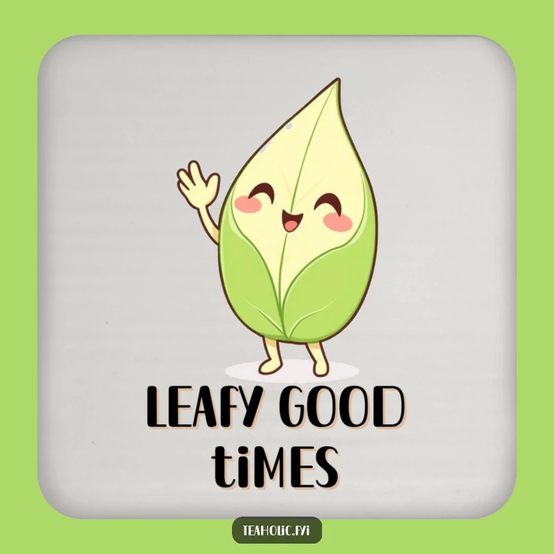 Funny Waving Tea Leaf Coaster Set - Protect Surfaces with Cheerful Art - Sweet Funny Gift!