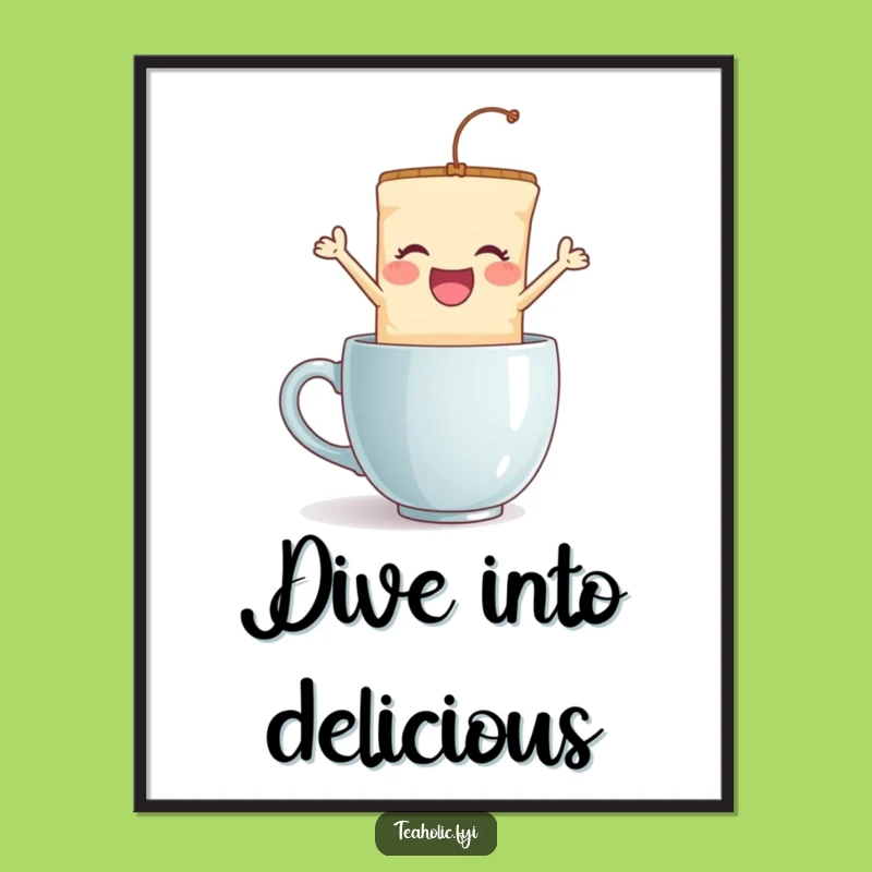 Funny Tea Bag Jump Poster - Energetic Leaping Character Art Print - Unique Funny Gift!