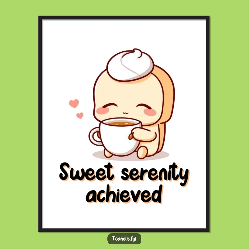 Funny Pastry Sipping Tea Poster: Sweet Cartoon Art for a Relaxing Atmosphere