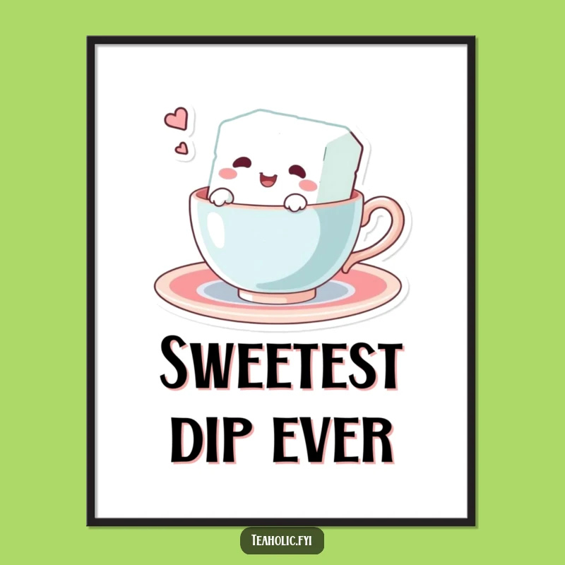 Funny Sugar Cube Swim Poster - Whimsical Character Teacup Wall Art for Humorous Decor