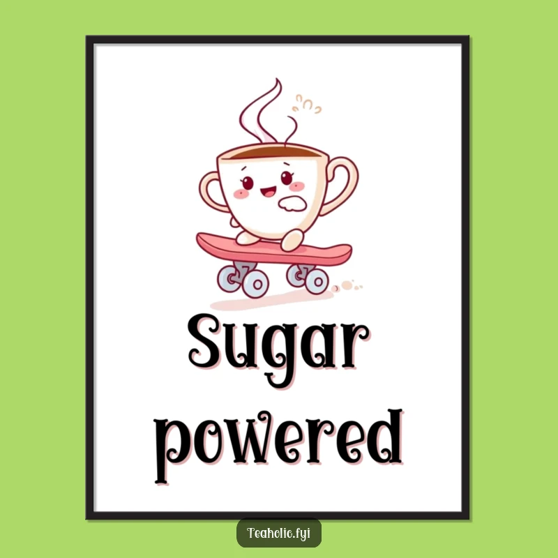 Funny Teacup Skater Poster: Whimsical Sugar Cube Art, Great Funny Gift