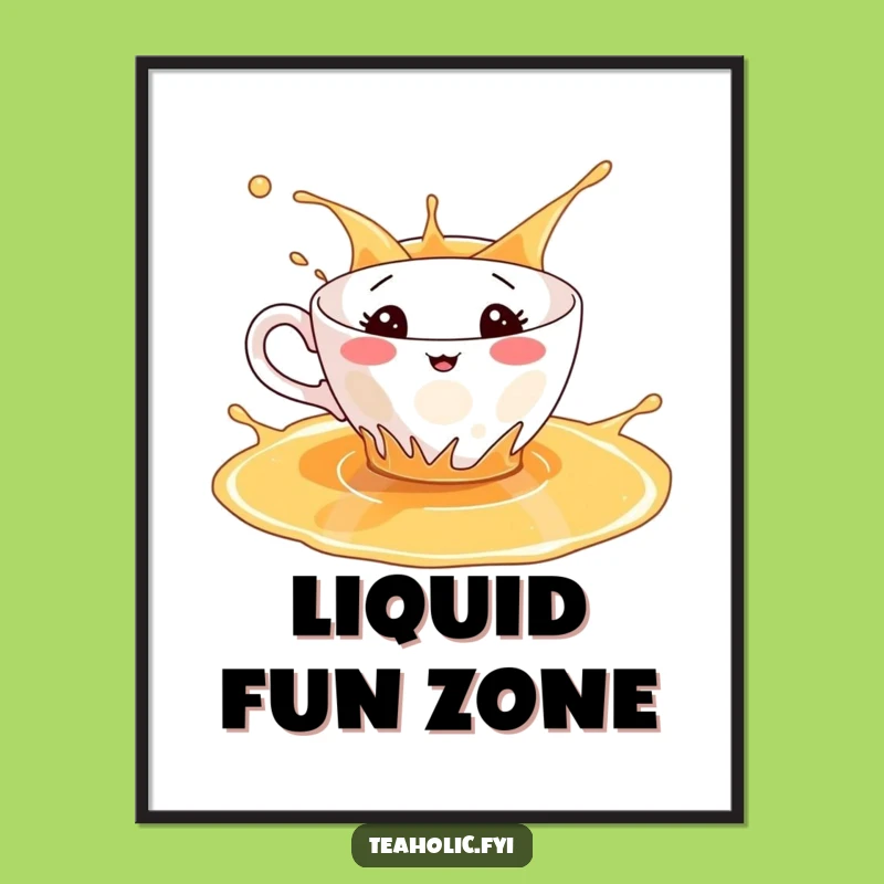 Funny Splashing Teacup Poster - Wall Art That's Brew-tifully Fun