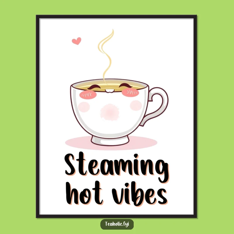 Funny Blushing Teacup Sip Poster: Charming Wall Art for Tea Addicts