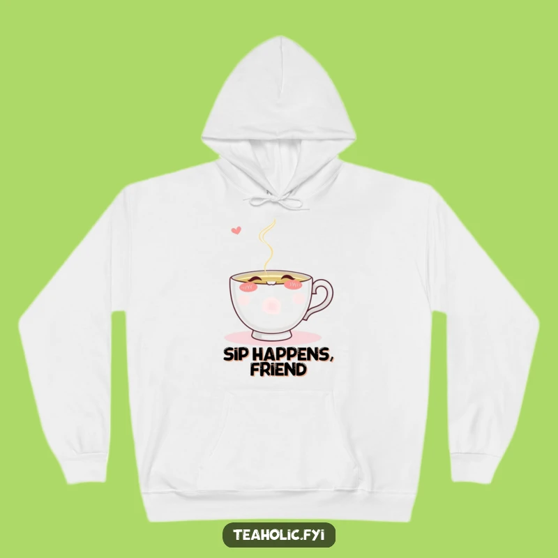 Funny Blushing Teacup Sip Hoodie: Warm Hugs and Hot Tea