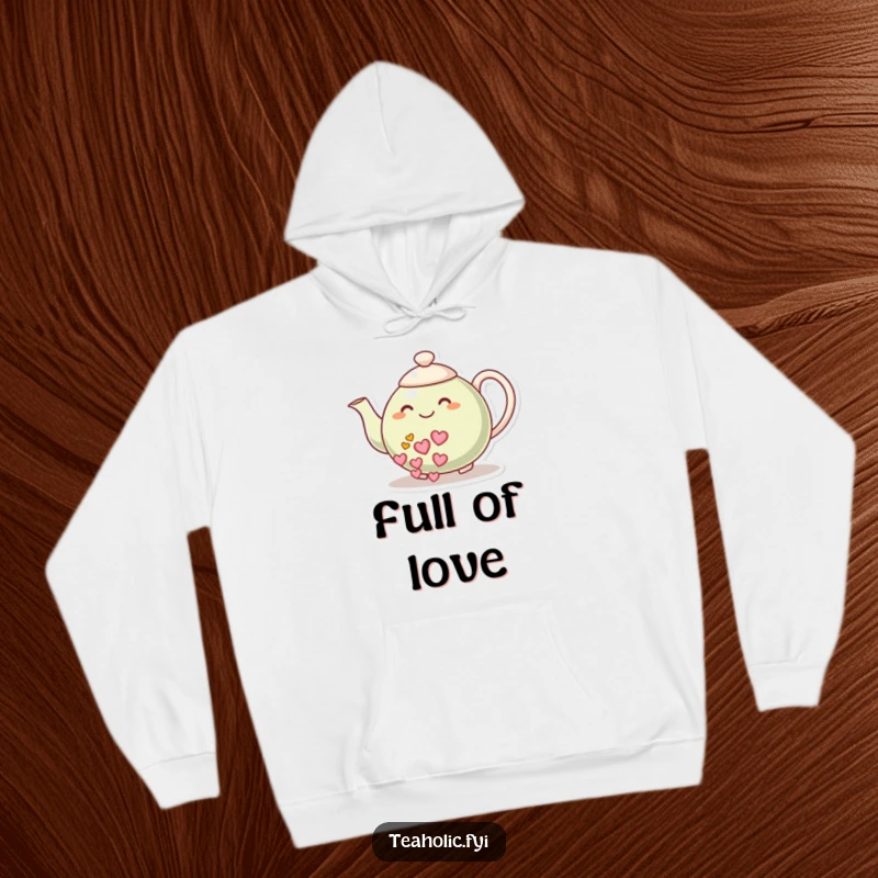 Funny hoodie: A smiling teapot character pours a stream of hearts, radiating love and warmth in a comforting design.