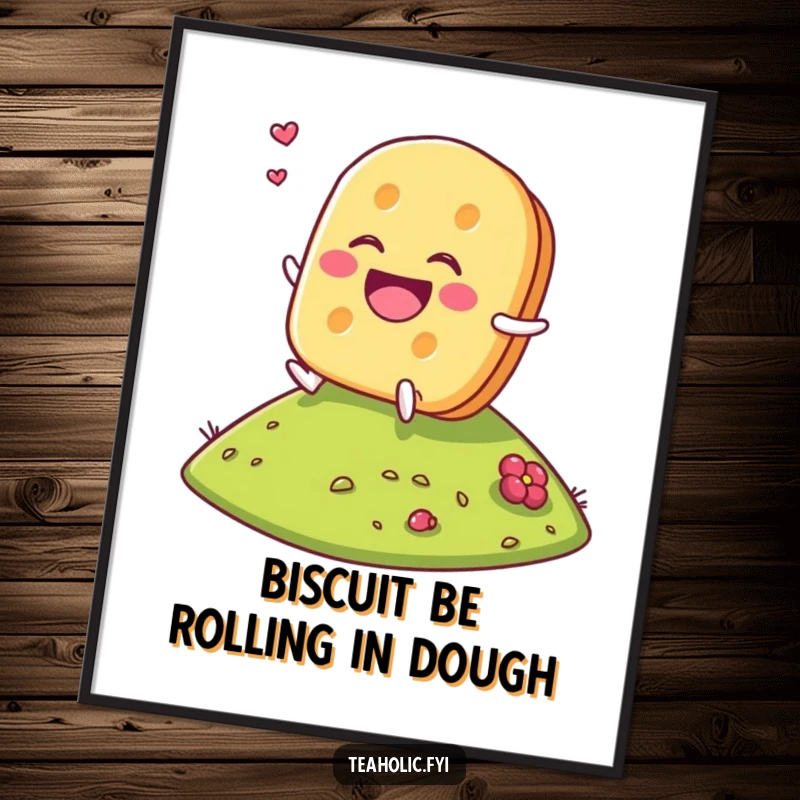 Funny Free Printable Tea Biscuit Wall Art: Laughing character rolling down hill, humorous and joyful downloadable art.