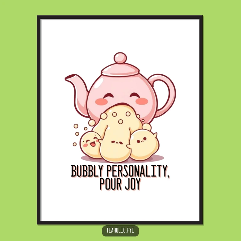 Funny Free Printable Wall Art: Giggling Teapot Bubbles Decor Downloadable