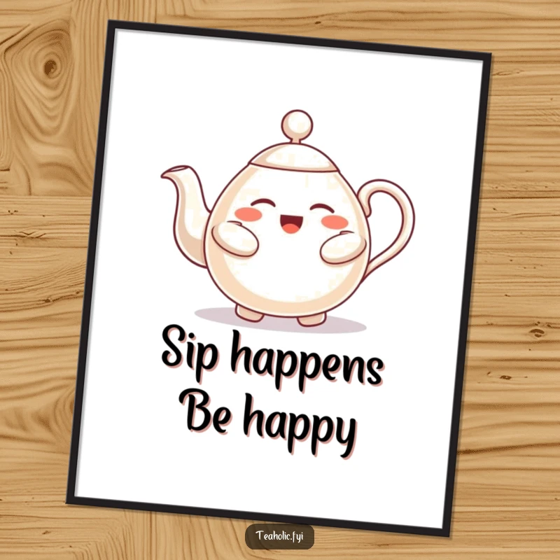 Funny Free Printable Wall Art: A happy teapot character offers a warm, inviting hug, spreading coziness.