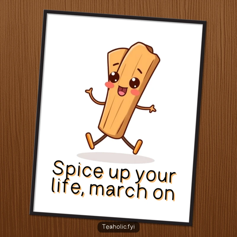 Funny Free Printable Cinnamon Stick Wall Art: Playful character doing a silly march, humorous and spirited downloadable art.