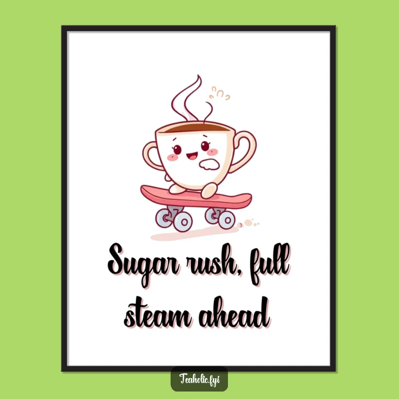 Funny Free Printable Wall Art: Teacup Skater on Sugar Cube, Whimsical Downloadable Art