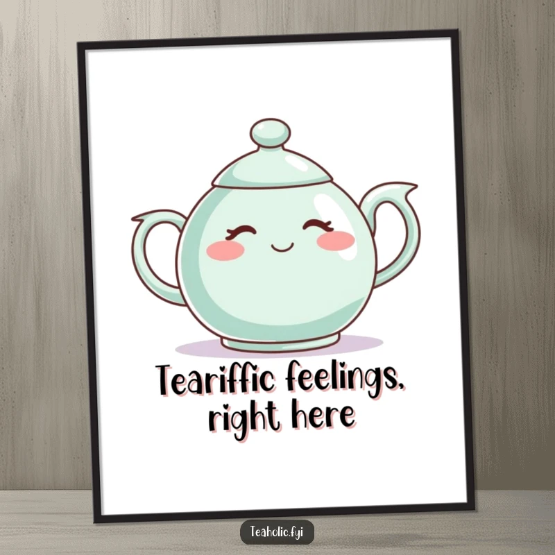 Funny Free Printable Wall Art: A teapot character blushes shyly, exuding a soft, endearing charm.