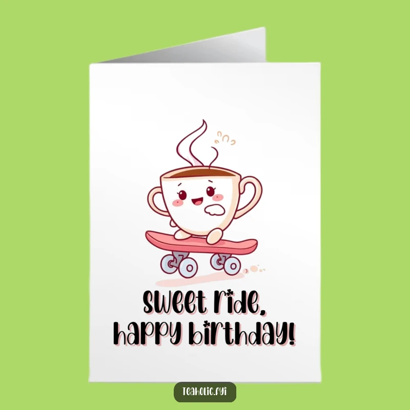 Funny Free Printable Birthday Card: Teacup Skater, Joyful Downloadable Birthday Gift