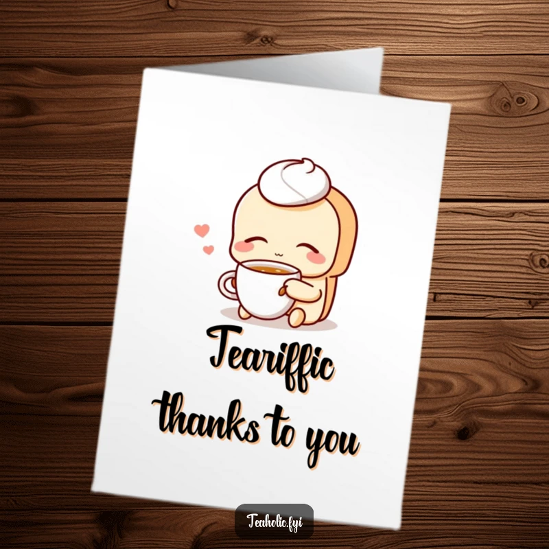 Funny Free Printable Thank You Card: Contented pastry character sipping tea with eyes closed, a warm way to say thank you.
