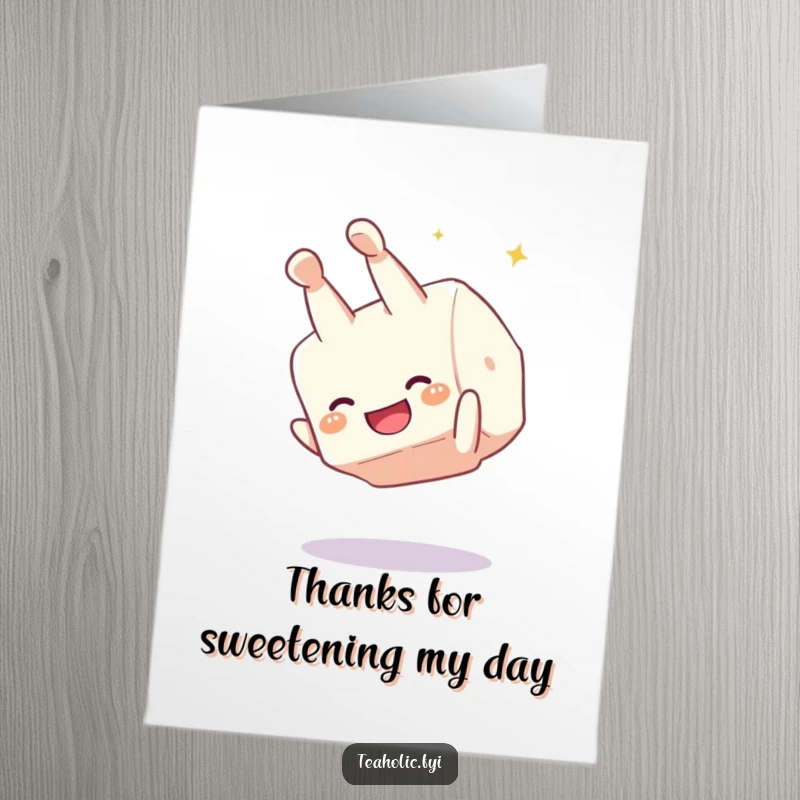 Funny Free Printable Thank You Card: A giggling sugar cube doing a somersault, embodying sweet thanks with infectious humor.