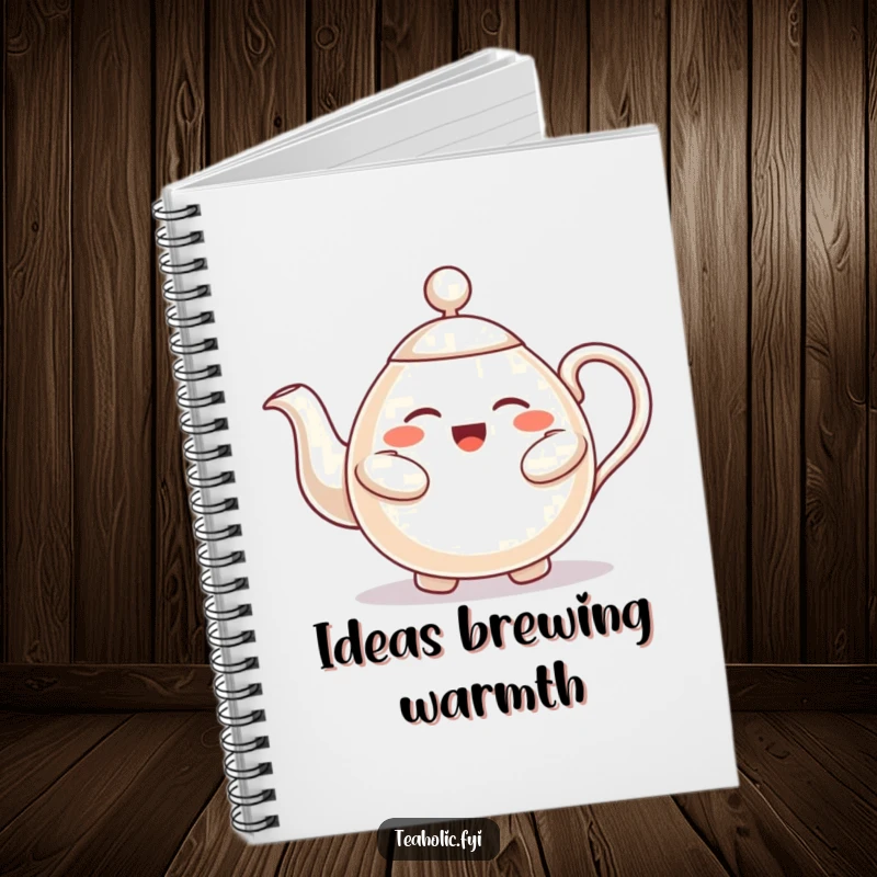 Funny notebook with a cheerful teapot character offering a hug, perfect for writing down ideas with warmth.