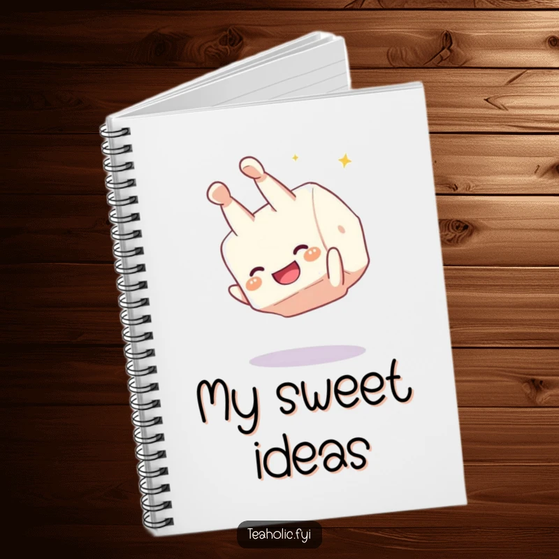Funny sugar cube somesault notebook, a giggling character performing a joyful flip, perfect for writing and capturing sweet, humorous thoughts.