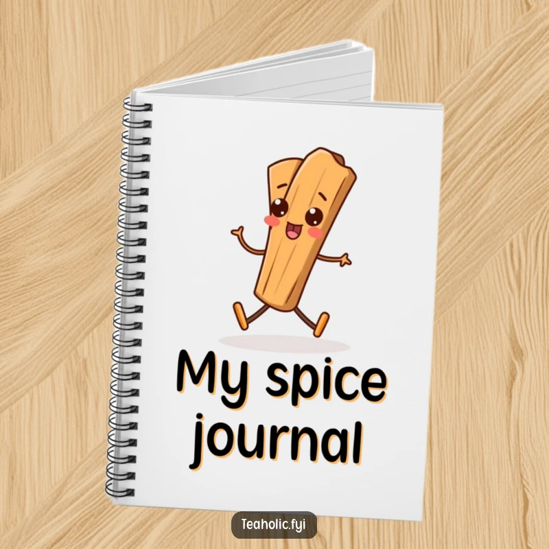 Funny Cinnamon Stick Notebook with a playful cinnamon stick character marching, perfect for jotting down notes and creative ideas.