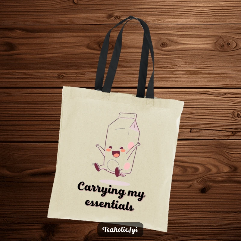 Funny Milk Carton Tote Bag: A cheerful milk carton is captured in a lively somersault, ideal for carrying essentials with a smile.