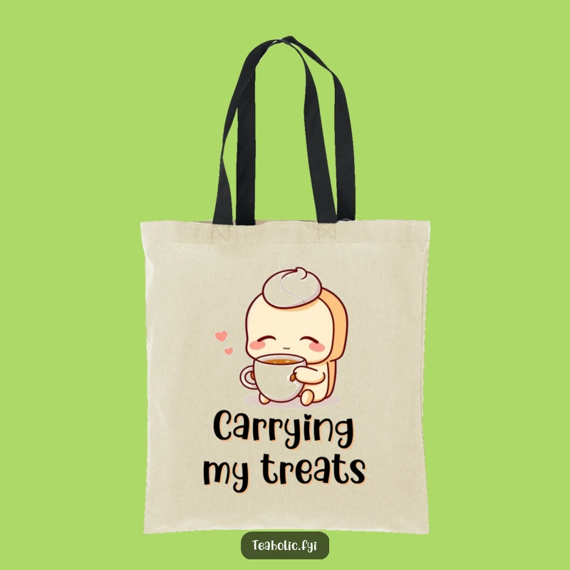 Funny Pastry Sipping Tea Tote Bag: Carry Your Calm with Cartoon Sweetness and Style